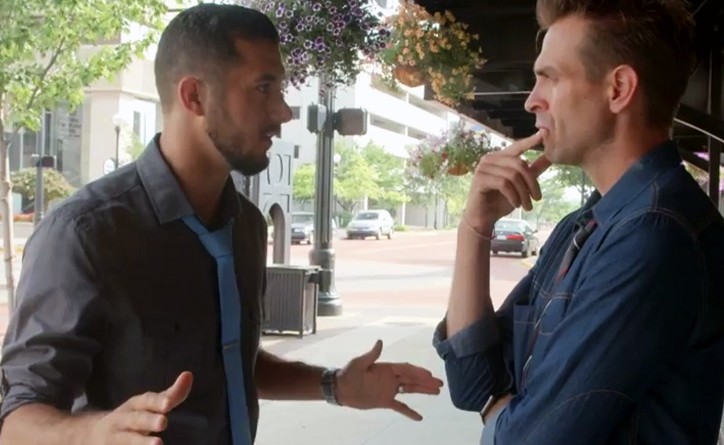 In the video "Does Islam Encourage Violence?" Imam Omar Atia (left) and Zac Parsons discuss modern perceptions of Islam.